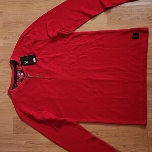 Spyder Red Henley Waffle Knit Thermal Long Sleeve Loungewear Top New With Tags